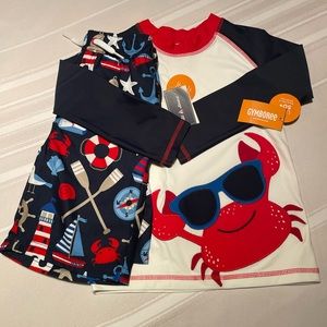 NWT Gymboree Bathing suit trunks and coordinating rash guard 5T